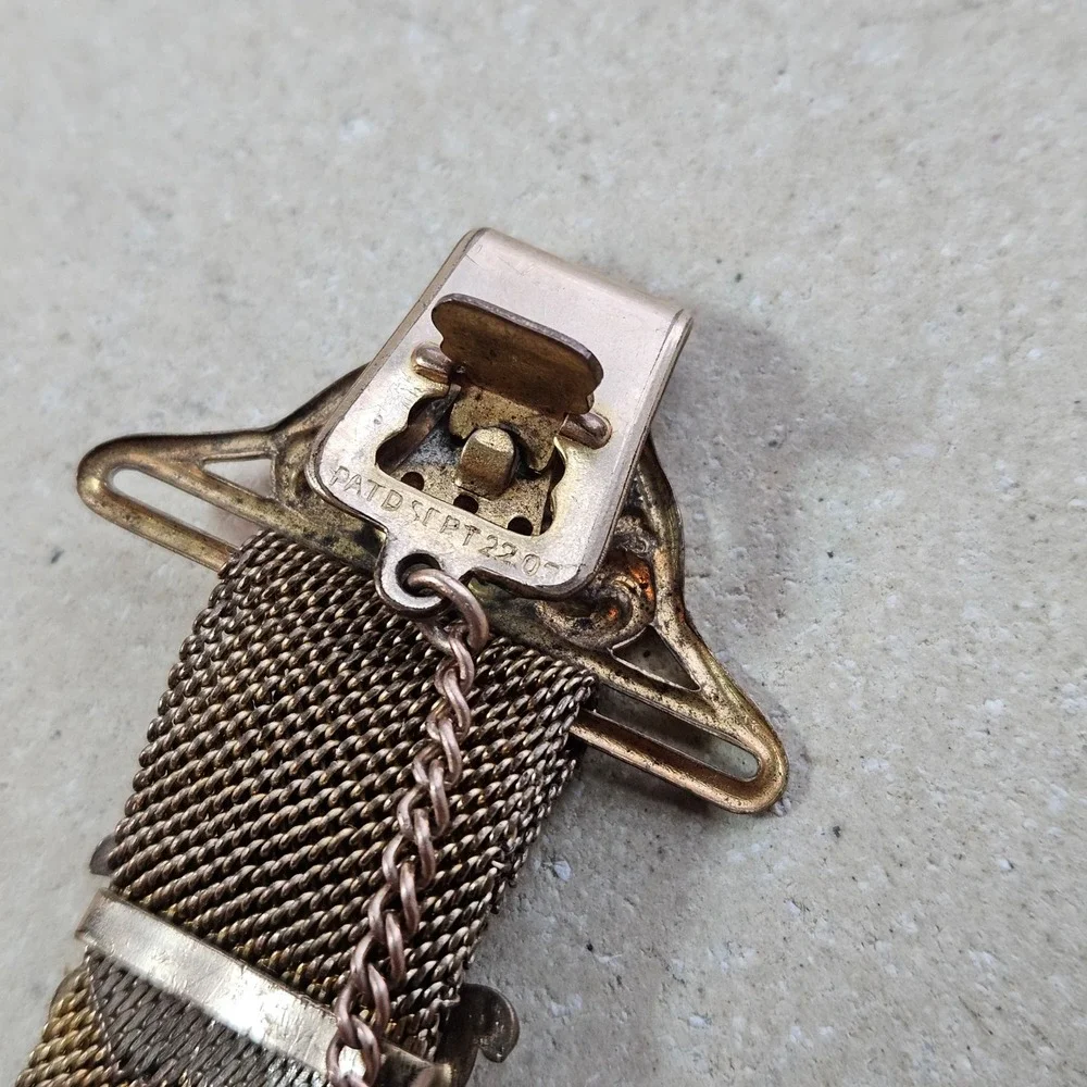 Antique Edwardiann Hum & Co Gold‎ Fill Mesh Pocket Watch Fob Clip Patent 1903